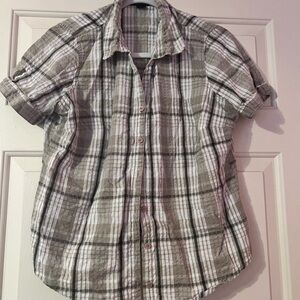 Women’s Erika Plaid Button Down Shirt - Gray and White
